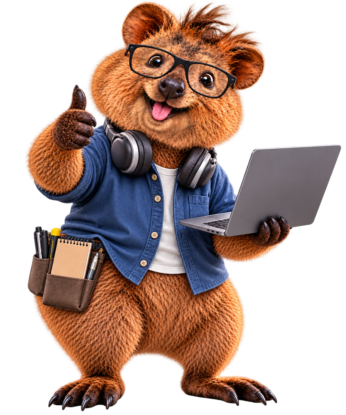 A cheerful quokka dressed as a software developer